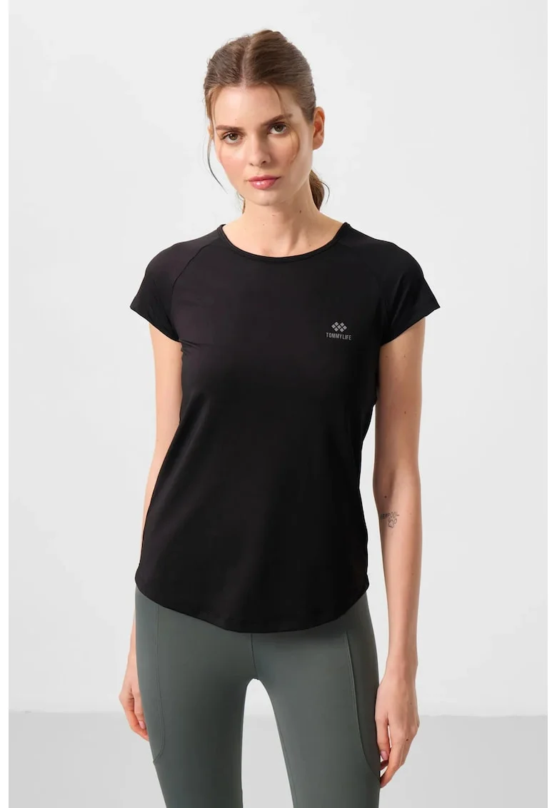 Tricouri dama,  tricou cu maneca scurta, negru, regular fit, elastic, poliester-elastan