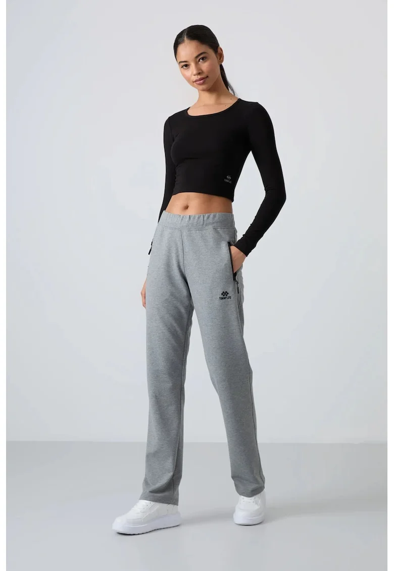 Pantaloni dama,  trening din fleece, gri, 77% bumbac, 17% poliester