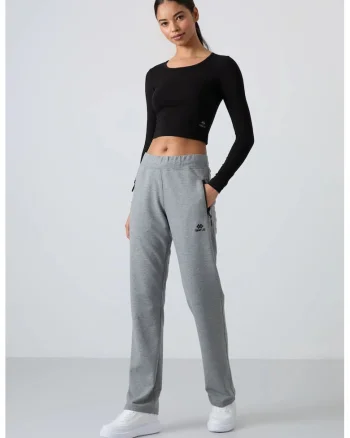 Pantaloni dama,  trening din fleece, gri, 77% bumbac, 17% poliester