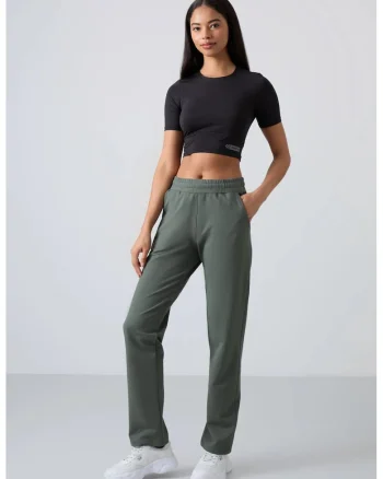 Pantaloni de trening,  fleece, verde kaki, bumbac