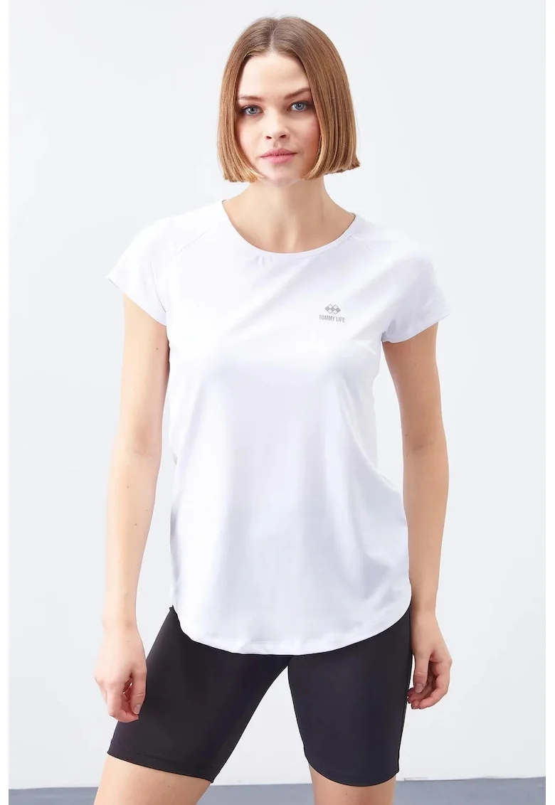 Tricou  maneca scurta, alb, regular fit, elastic, poliester-elastan