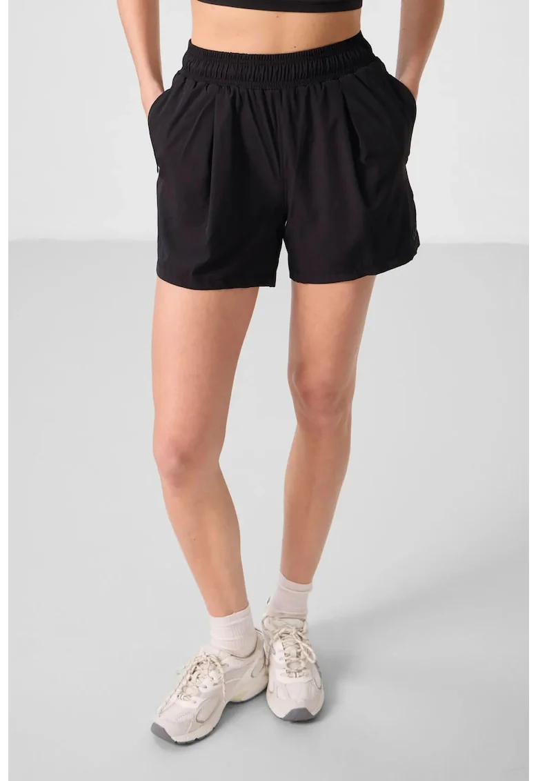 Pantaloni scurti,  tricotati, talie inalta, negru, poliester-elastan