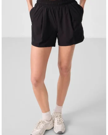 Pantaloni scurti,  tricotati, talie inalta, negru, poliester-elastan
