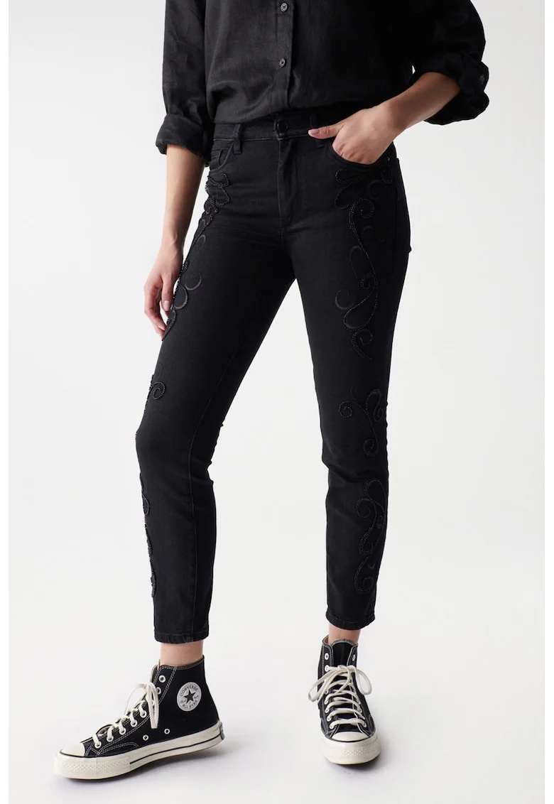 Blugi skinny cu talie inalta, Negru