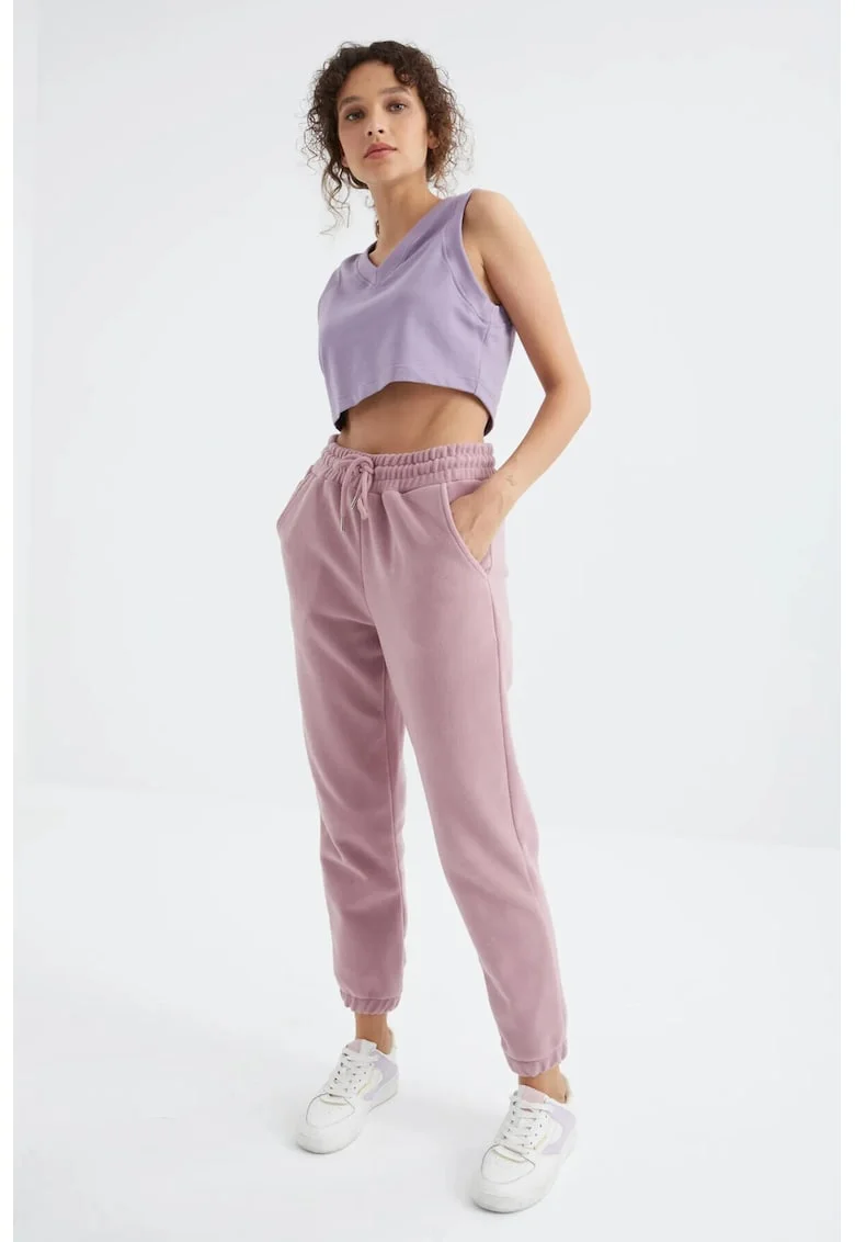 Pantaloni de trening,  mov mauve, 100% poliester, cu buzunar