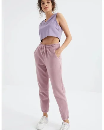 Pantaloni de trening,  mov mauve, 100% poliester, cu buzunar