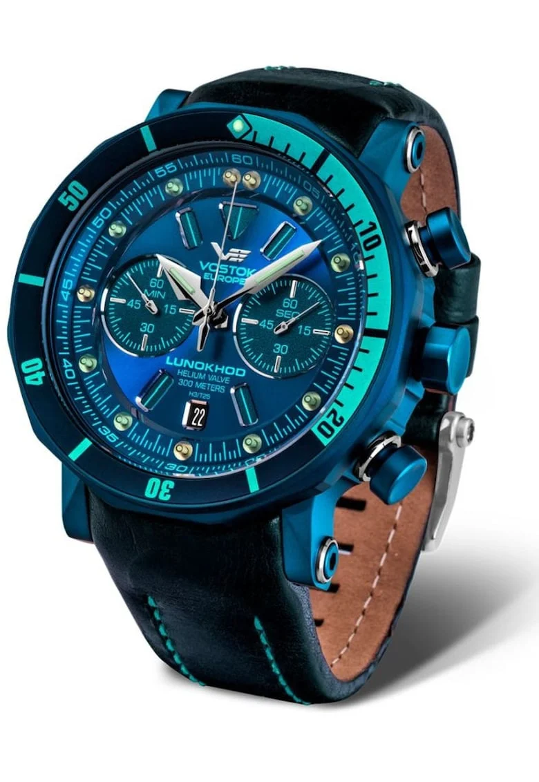Ceas barbatesc  Lunokhod 2 6S21-620E278, albastru inchis, carcasa din otel, bratara din piele si silicon, set