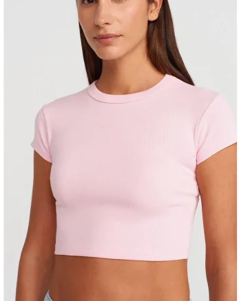 Tricou dama roz pudrat slim fit, Blush Pink