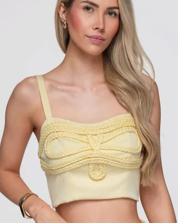 Top dama scurt ajustat cu ramitele reglabile si decolteu rotunjit OW-TS-E0069, Galben