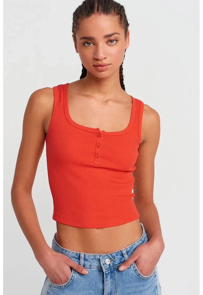 Bluza dama,  scurta, portocaliu, bumbac-elastan,