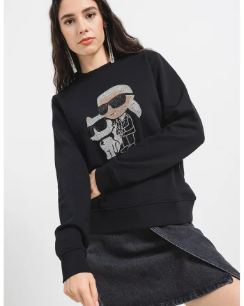 Bluza de trening de bumbac organic cu logo din strasuri, Negru/Argintiu