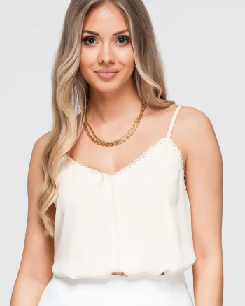 Bluza dama cu decolteu in V, ramitele ajustabile, croiala lejera OW-TS-E0057, Bej