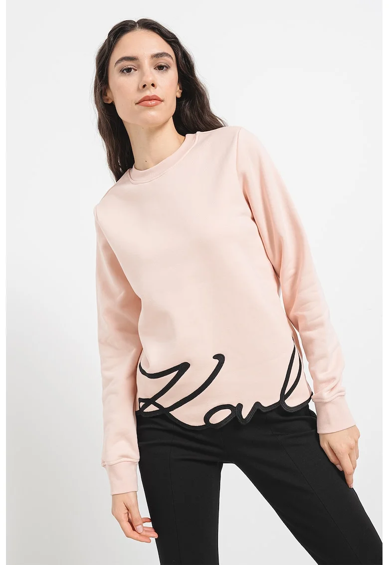 Bluza de trening din amestec de bumbac organic cu logo brodat, Piersica