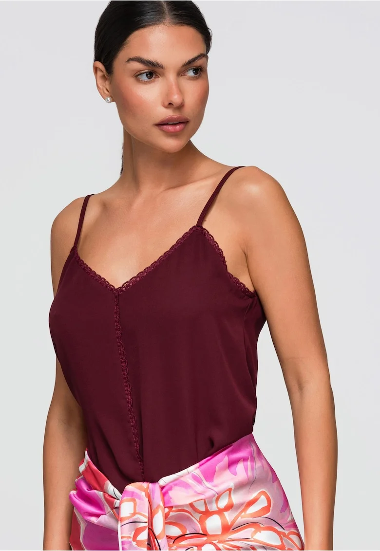 Bluza dama cu decolteu in V, ramitele ajustabile, croiala lejera OW-TS-E0057, Visiniu