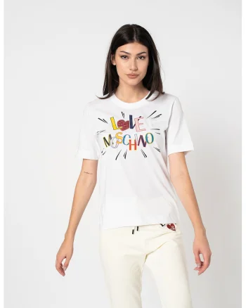 Tricou cu imprimeu logo si decolteu la baza gatului, Rosu/Alb