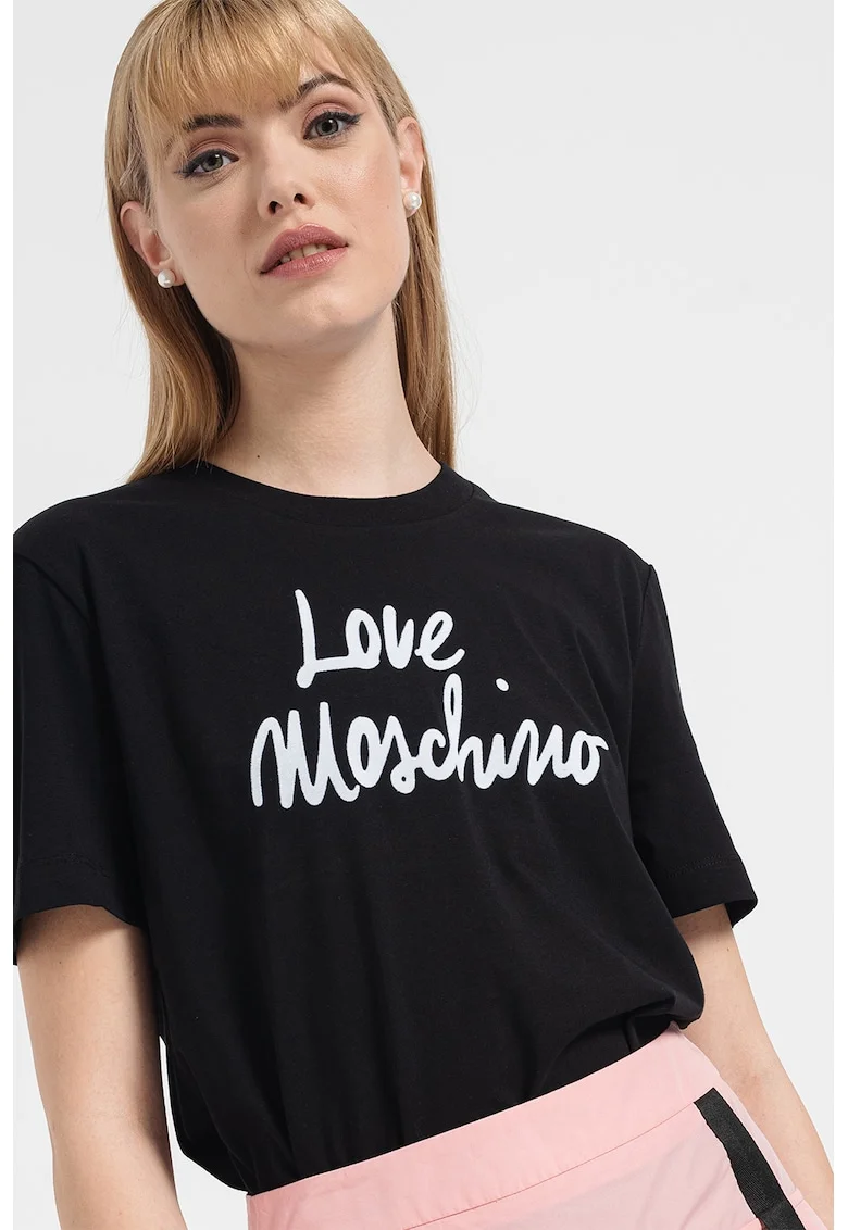Tricou cu logo contrastant, Alb/Negru stins