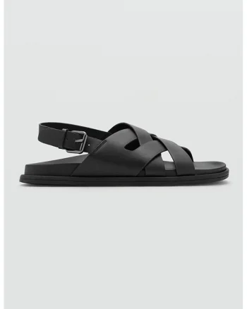 Sandale din piele cu barete multiple, Negru