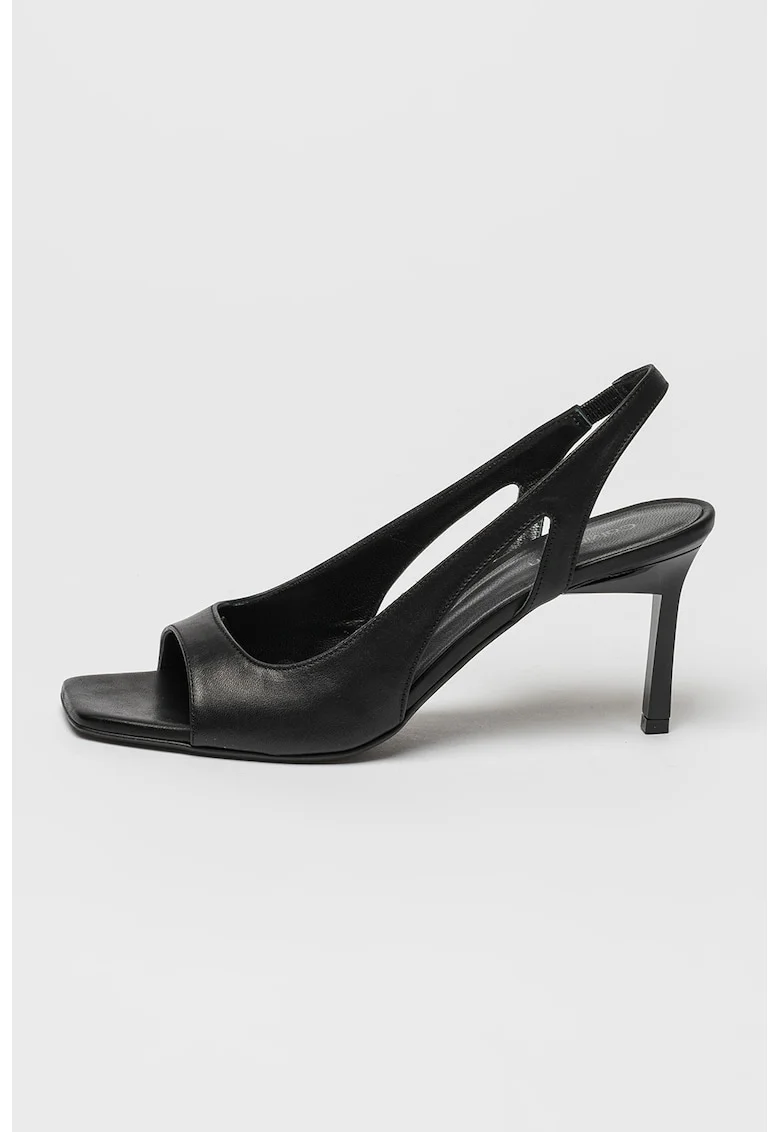 Sandale slingback de piele cu toc stiletto, Negru