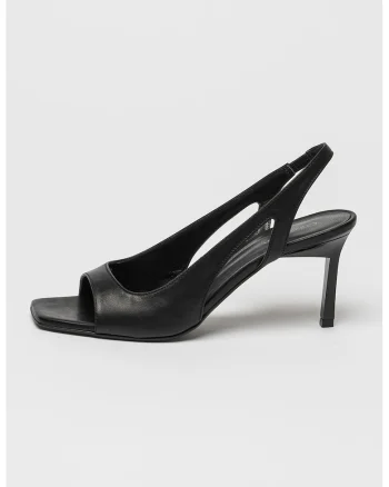 Sandale slingback de piele cu toc stiletto, Negru