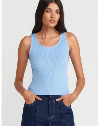 Bluze dama,  bluza tricotata fara maneci, casual, albastru,