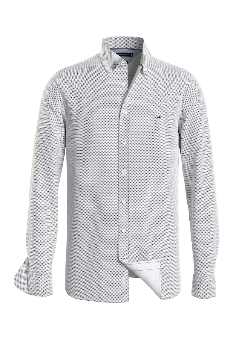 Camasa slim fit cu model, Alb/Bleumarin