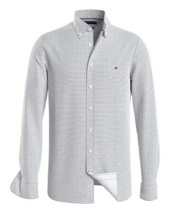 Camasa slim fit cu model, Alb/Bleumarin