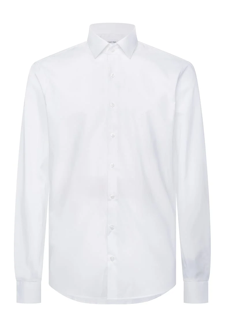 Camasa slim fit de poplin cu model uni, Alb optic