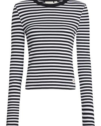 Bluza din amestec de bumbac cu decolteu rotund, Alb/Negru