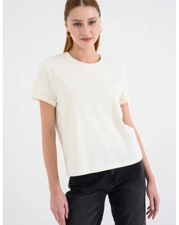 Tricou din bumbac cu decolteu la baza gatului Pain, Alb fildes