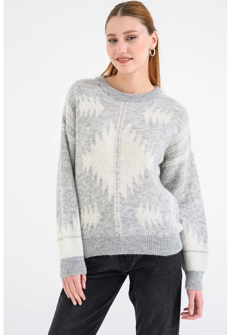 Pulover din amestec de mohair cu maneci cazute, Gri deschis/Alb murdar