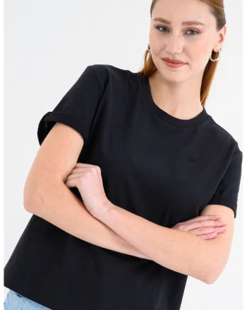 Tricou din bumbac cu decolteu la baza gatului Pain, Negru