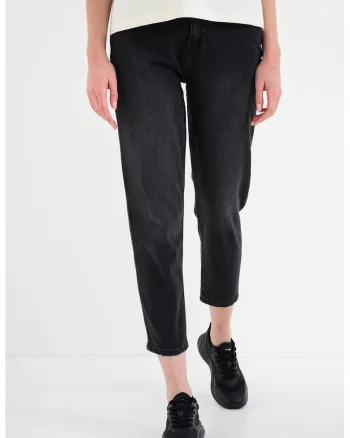 Blugi crop cu talie inalta Charlotte, Negru stins