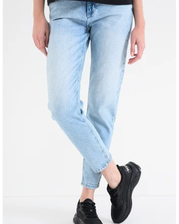 Blugi crop cu croiala conica si talie medie Brooks, Albastru deschis