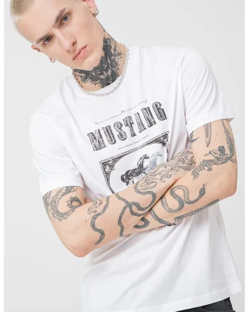 Tricou relaxed fit cu imprimeu logo Akron, Alb/Negru