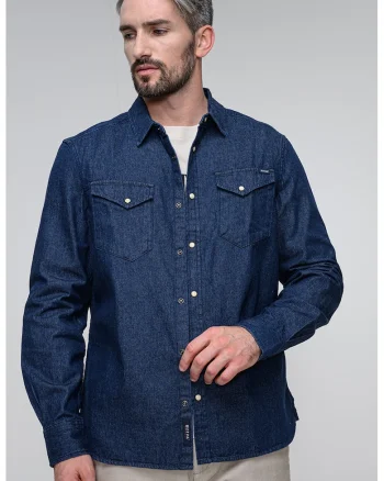 Camasa regular fit cu capse Duver, Albastru melange