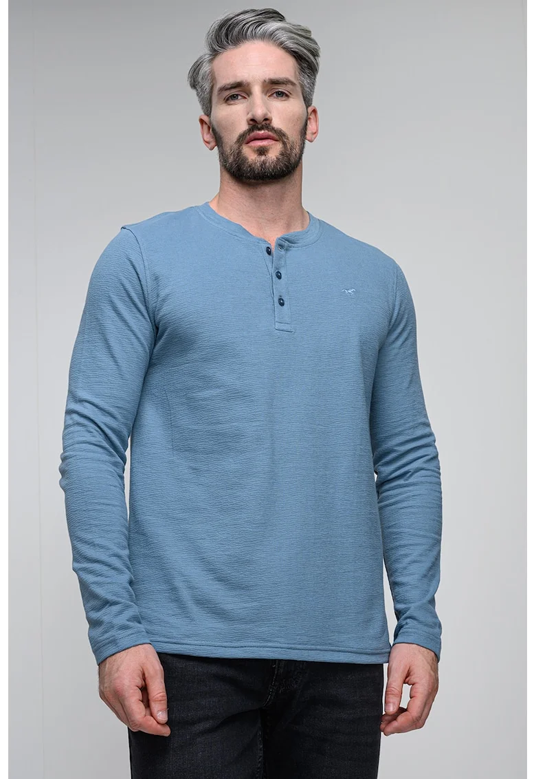 Bluza regular fit cu decolteu henley Atchison, Albastru azur