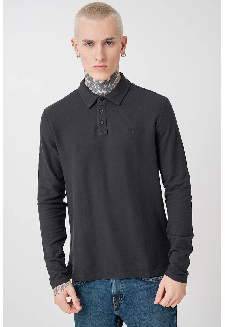 Bluza cu guler polo si model uni Portis, Negru