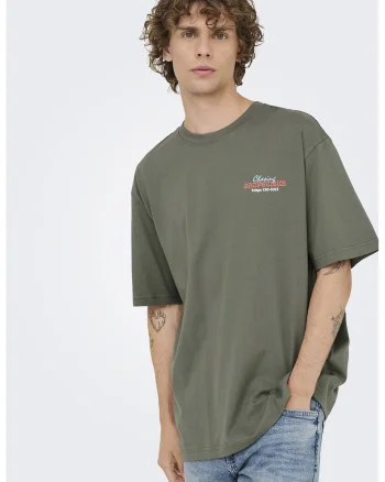 Tricou lejer din bumbac organic cu imprimeu grafic, Verde feriga