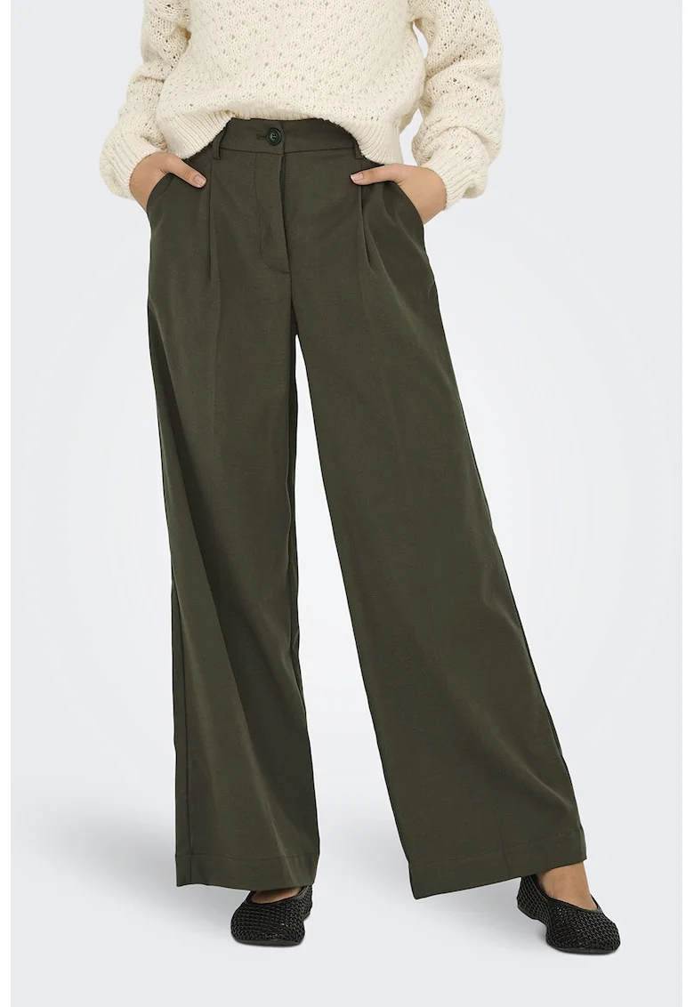 Pantaloni din amestec de lyocell cu croiala ampla, Kaki inchis