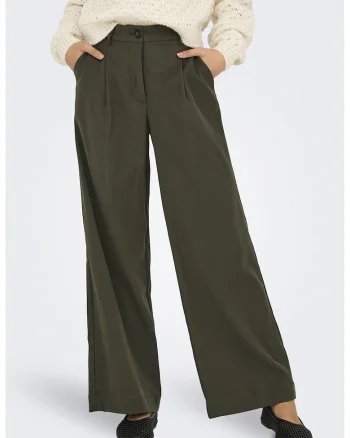 Pantaloni din amestec de lyocell cu croiala ampla, Kaki inchis
