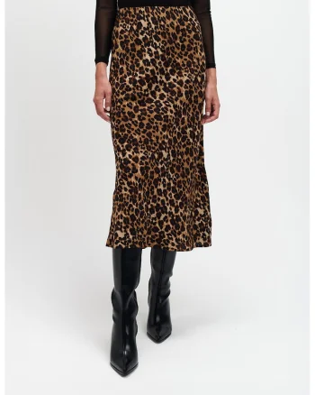 Fusta midi cu animal print, Negru/Maro