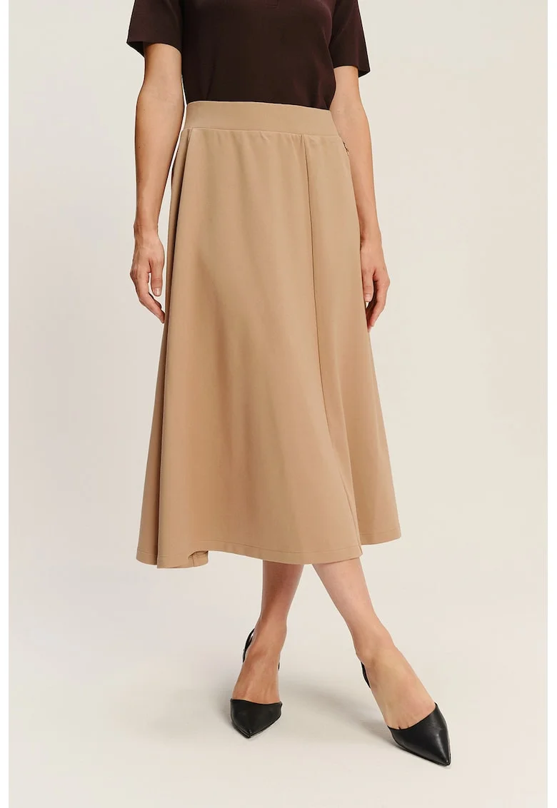 Fusta midi din amestec de modal, Maro camel