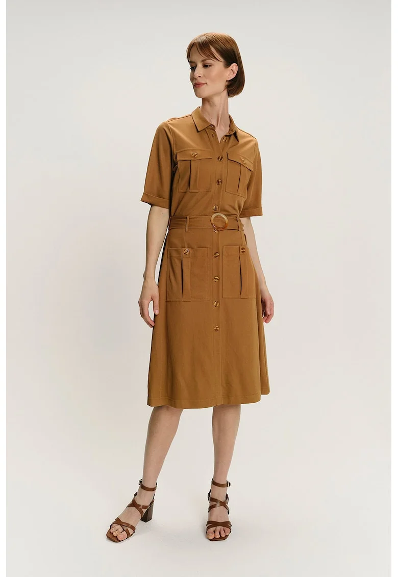 Rochie-camasa midi uni, Caramel