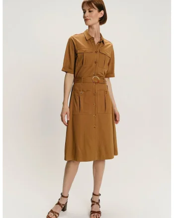 Rochie-camasa midi uni, Caramel