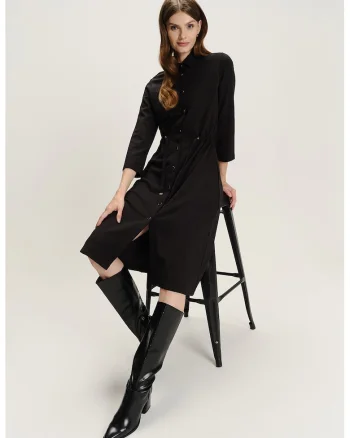 Rochie-camasa midi cu croiala dreapta, Negru