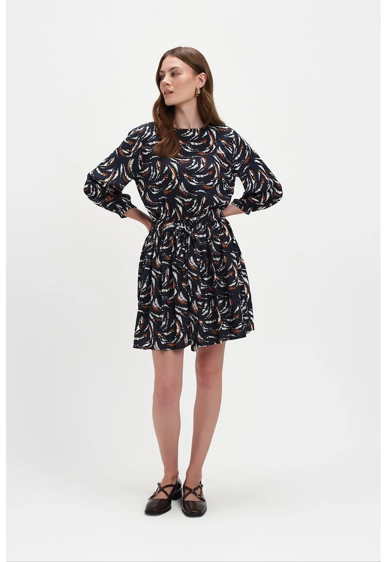 Rochie scurta cu model, Alb/Bleumarin