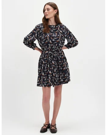 Rochie scurta cu model, Alb/Bleumarin