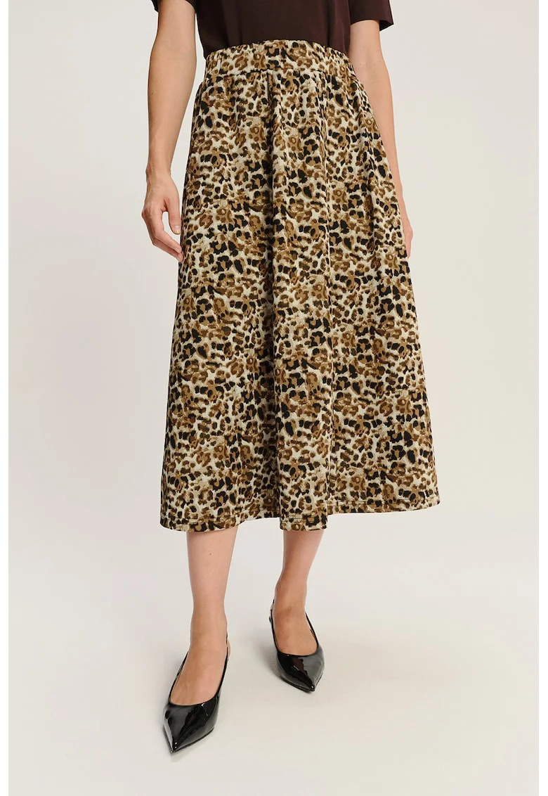 Fusta midi cu animal print, Negru/Maro
