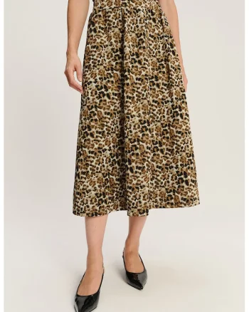 Fusta midi cu animal print, Negru/Maro