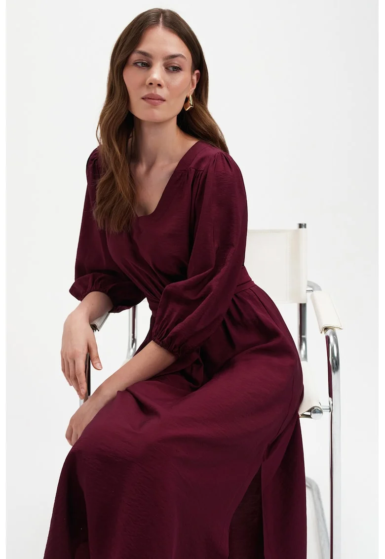 Rochie midi cu cordon, Visiniu